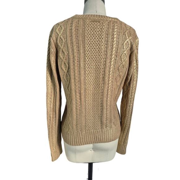MICHAEL KORS RUBBED GOLD METALLIC PULLOVER SWEATER CHUNKY KNIT SIZE M NWOT - Picture 2 of 6